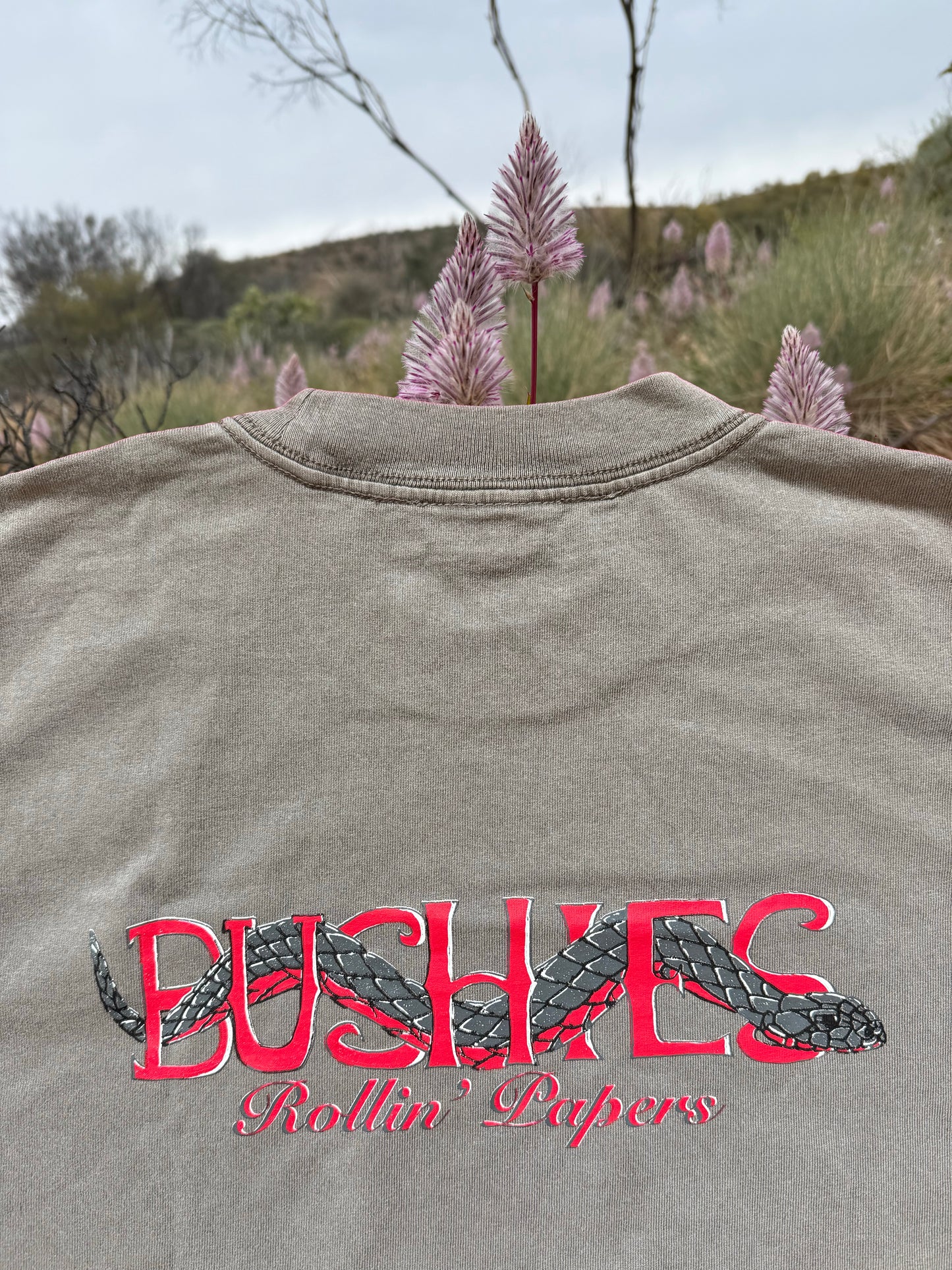Bushies "Red-belly Black Snake" Tee - Storm Cloud Grey